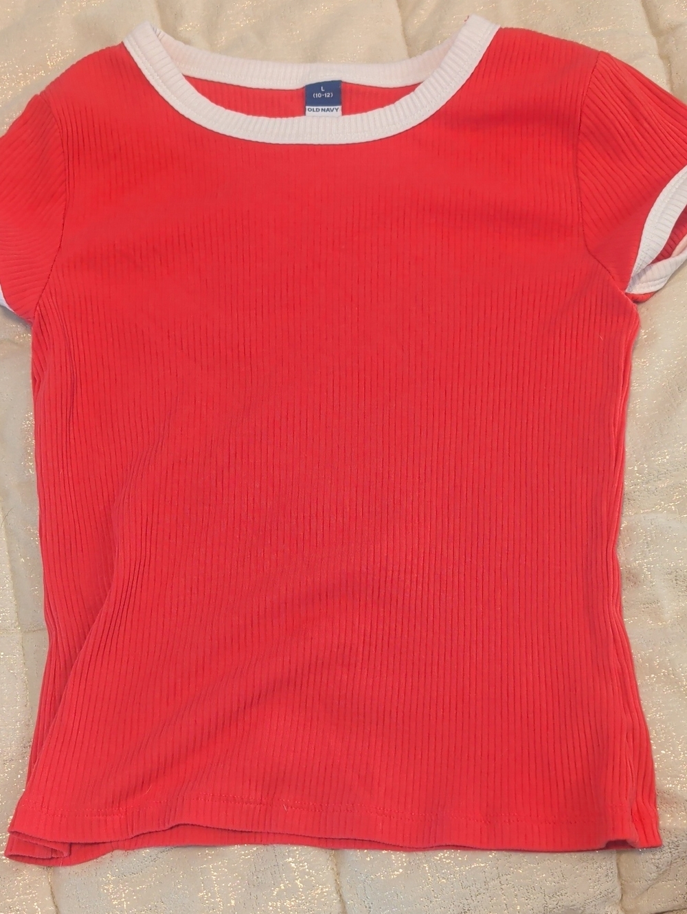 Old Navy Red Ribbed Short Sleeve Tee with White Trim
